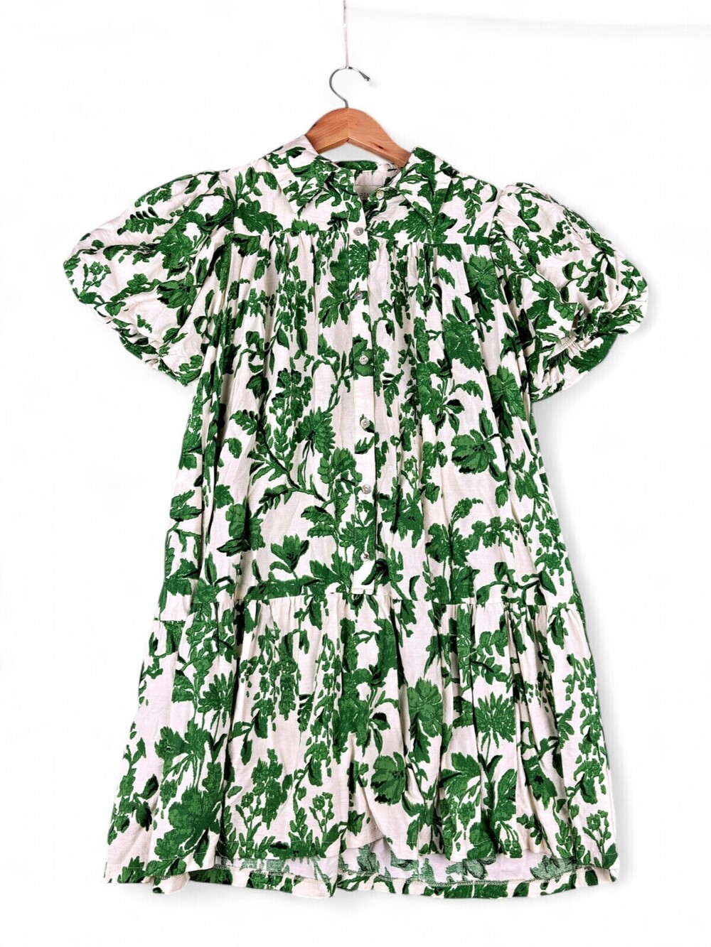 Pinch Green Botanical Button-Front Midi Dress, M